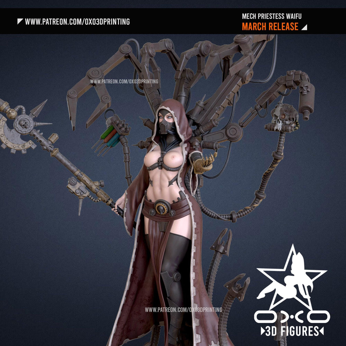 Mech Priestess NSFW 3D Printed Statue – Mature Cybernetic Waifu Resin Collectible, Made to Order for Adult Collectors