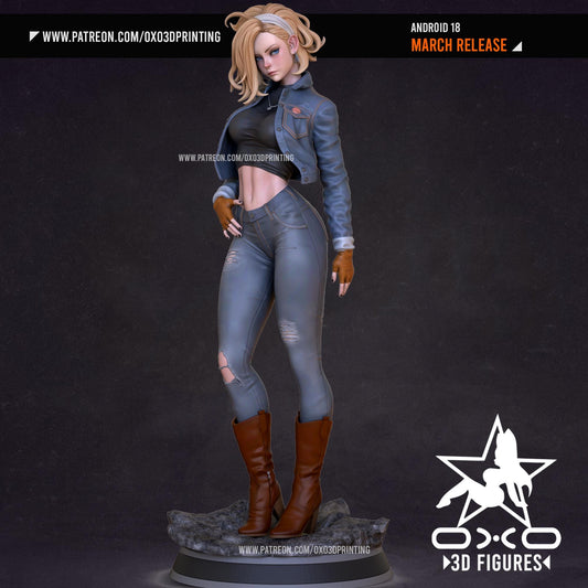 Dynamic Android 18 3D Printed Resin Statue – Dragon Ball Z Collectible Figure with NSFW Option