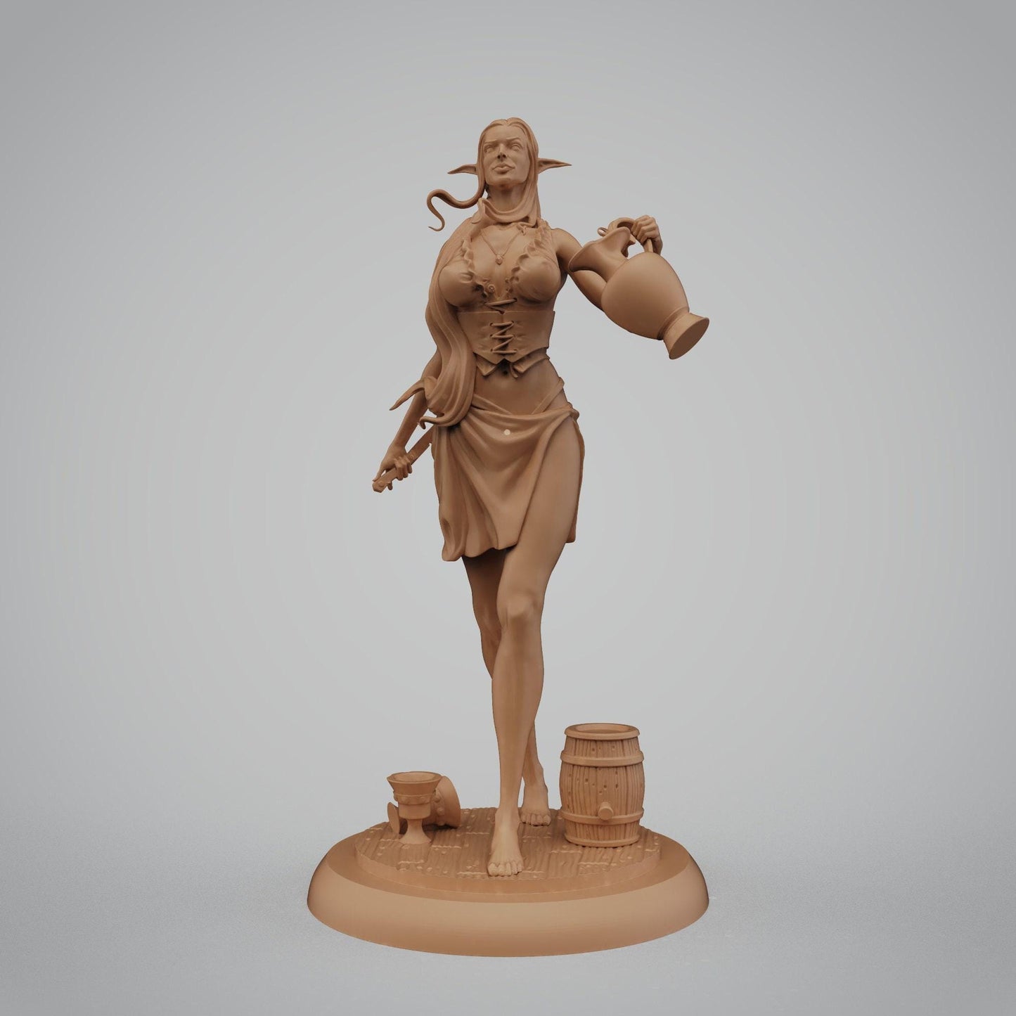 Meet Mirabel, the enchanting Elf Barmaid Collectible Resin Statue. A stunning fantasy miniature for display and tabletop gaming