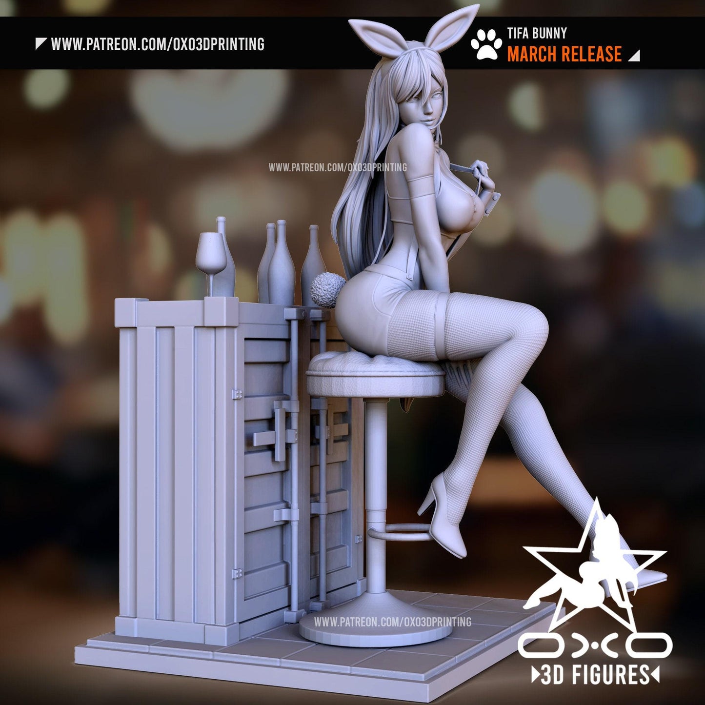Tifa Lockhart Bunny 3D Printed Resin Statue: Exquisite Final Fantasy VII Collectible with Optional NSFW Variant!