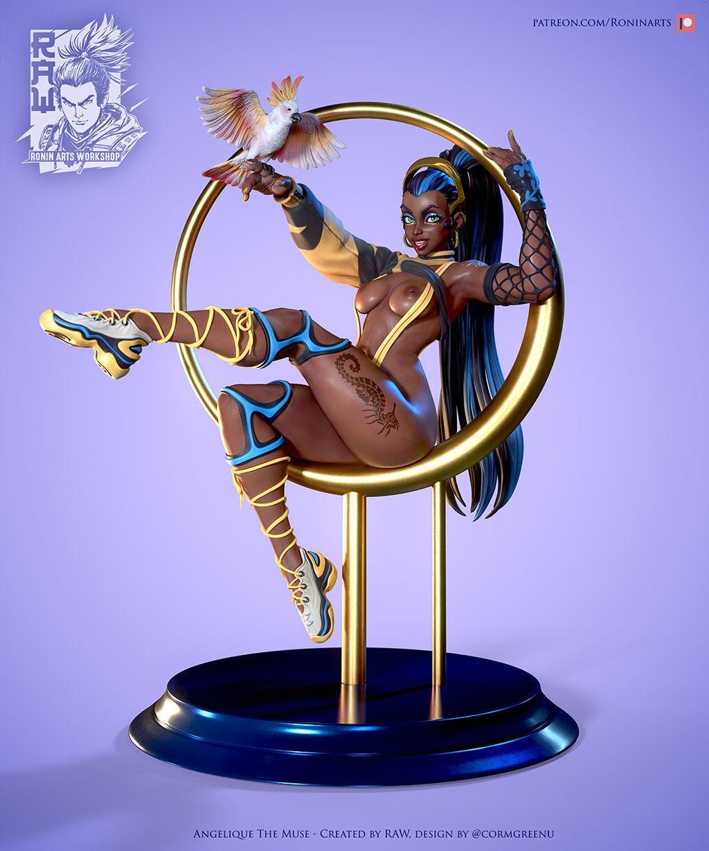 Pin Up Angelique NSFW 3D Printed Statue – Mature Framed Fantasy Resin Collectible, Made to Order for Adult Collectors