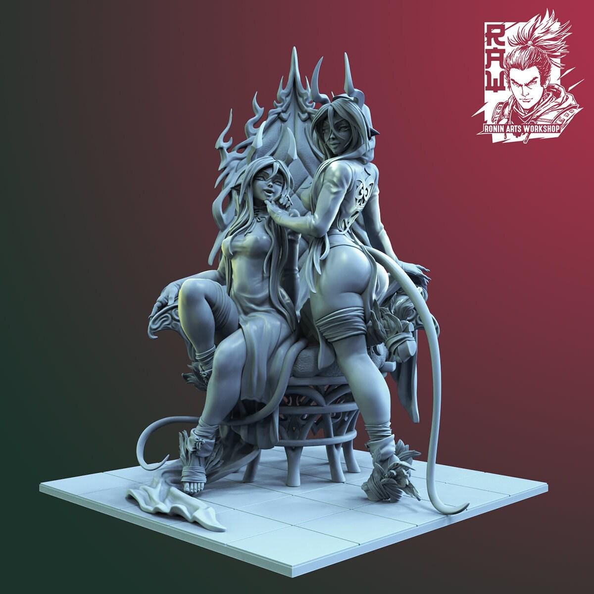 Saya and Tina NSFW 3D Printed Statue – Mature Pin-Up Duo Resin Collectible, Made to Order for Adult Collectors & Fans