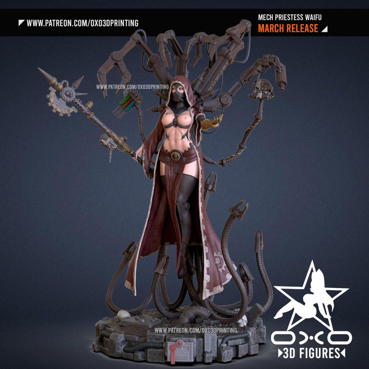 Mech Priestess NSFW 3D Printed Statue – Mature Cybernetic Waifu Resin Collectible, Made to Order for Adult Collectors