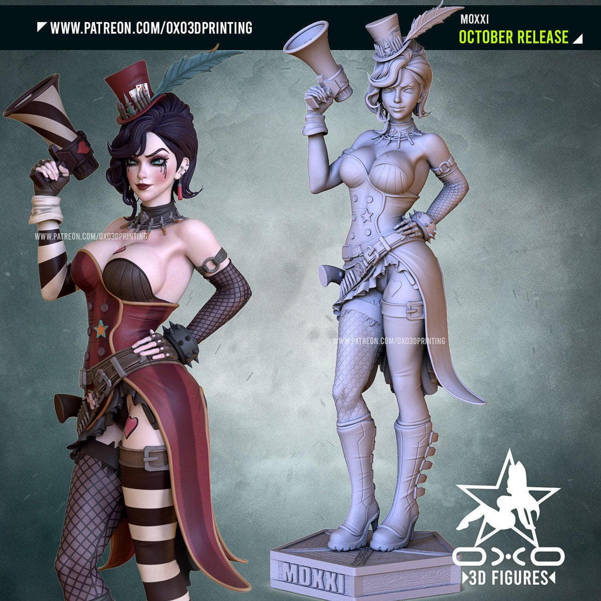Moxxie NSFW 3D Printed Statue – Mature Steampunk Saloon Resin Collectible, Made to Order for Adult Collectors & Fans