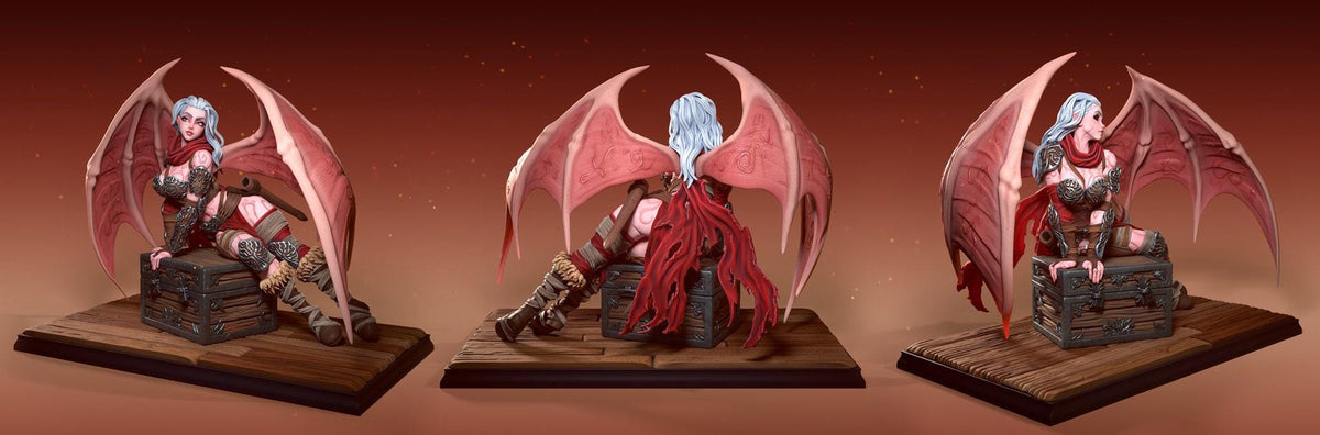Pin-Up Izel NSFW 3D Printed Statue – Mature Winged Demon Girl Resin Collectible, Made to Order for Adult Collectors