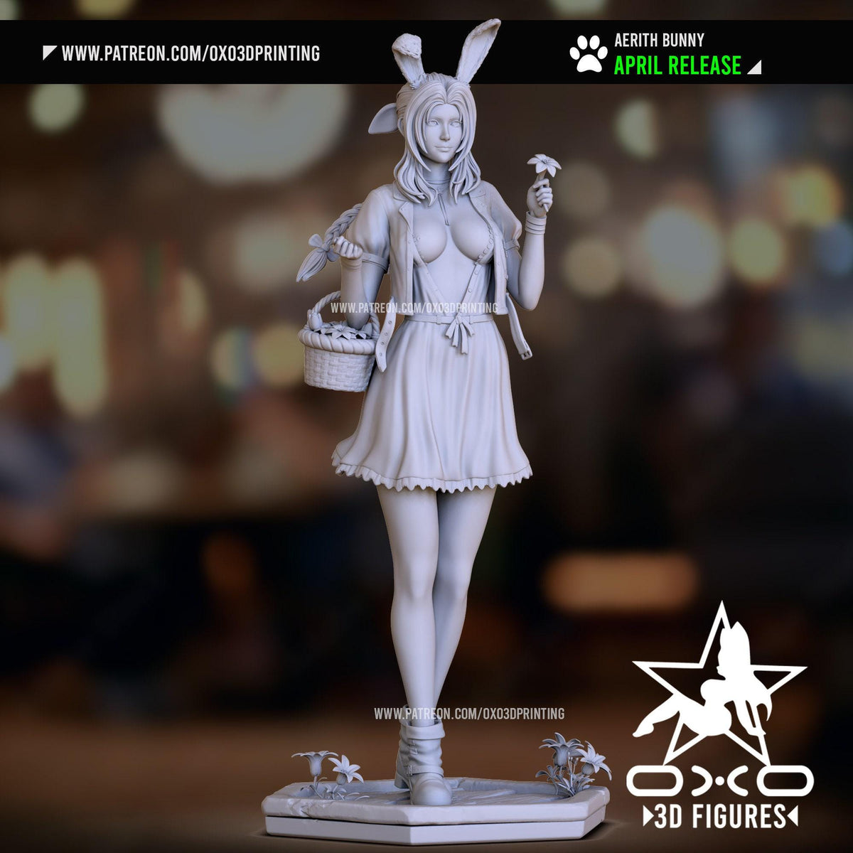 Aerith Bunny NSFW 3D Printed Statue – Mature Final Fantasy Pin-Up Resin Collectible, Made to Order for Adult Collectors