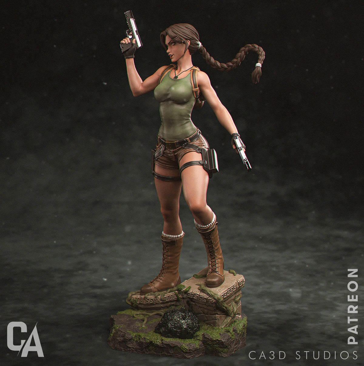 a statue of a woman with a gun