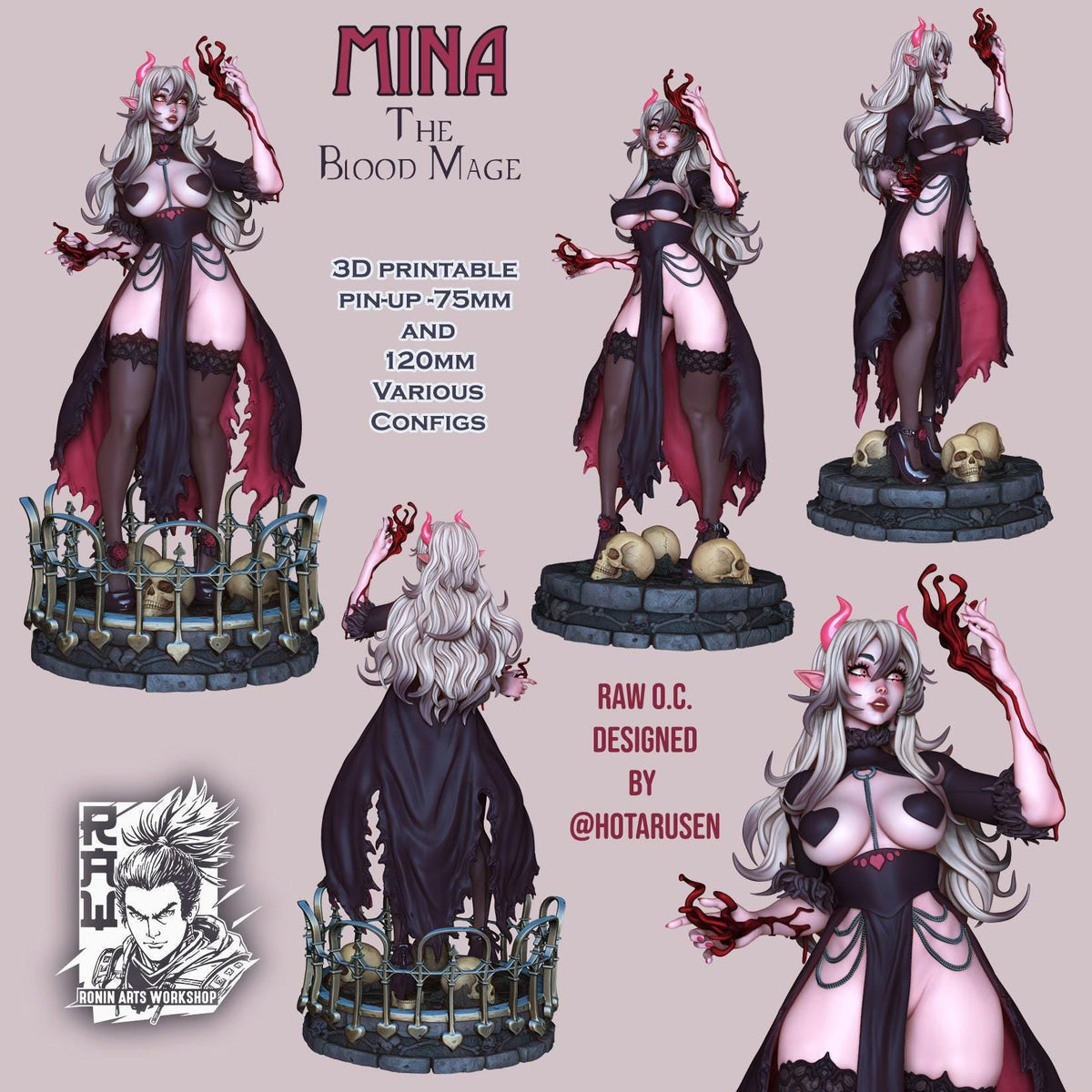 Mina Blood Mage NSFW 3D Printed Statue – Mature Pin-Up Resin Collectible, Made to Order for Adult Collectors & Fans
