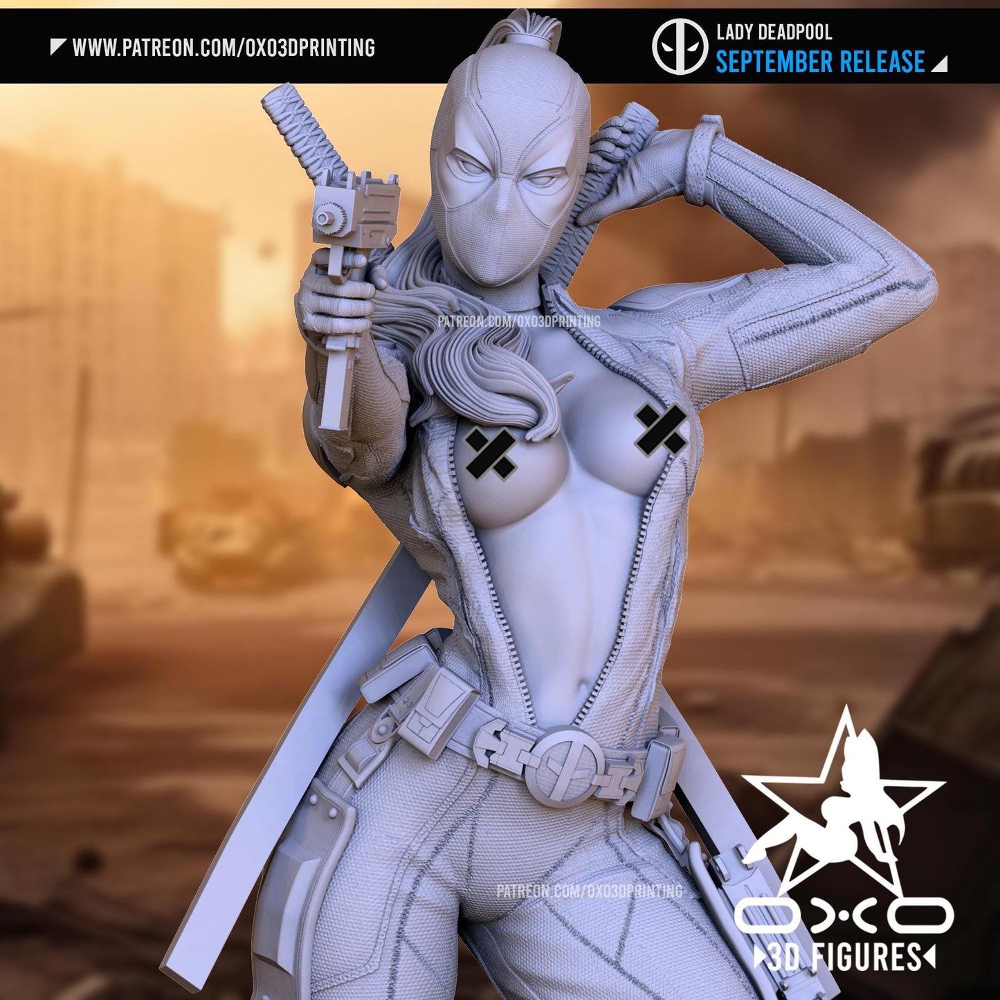 Lady Deadpool 3D Printed Collectible Statue: Merc with a Mouth Figure
