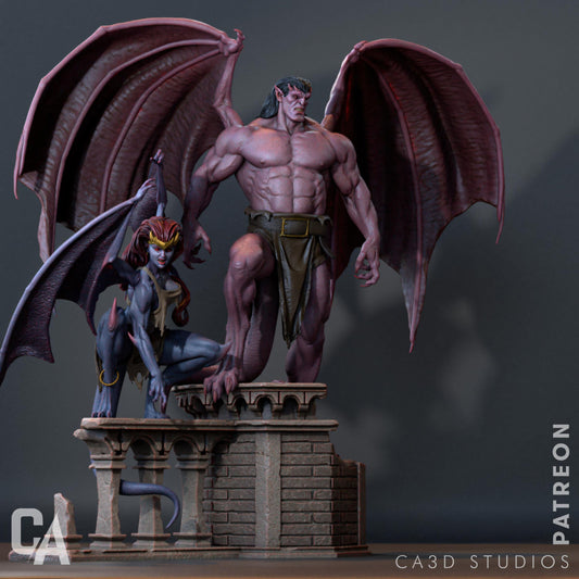 a statue of a demon and a demon on a pedestal
