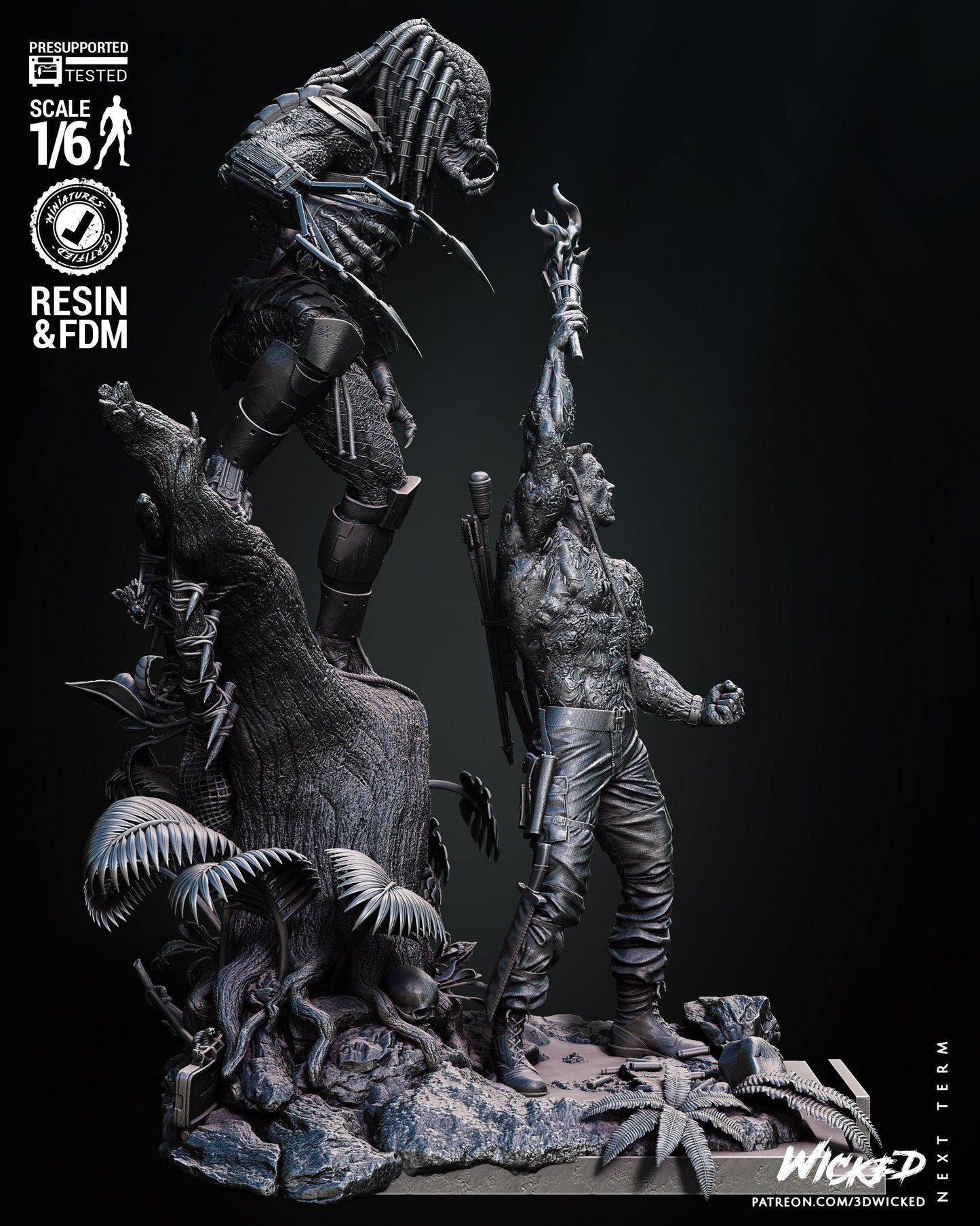 Predator and Dutch Diorama 3D Print Collectible Miniature Statue Figure Gift Idea for Man Woman Painter