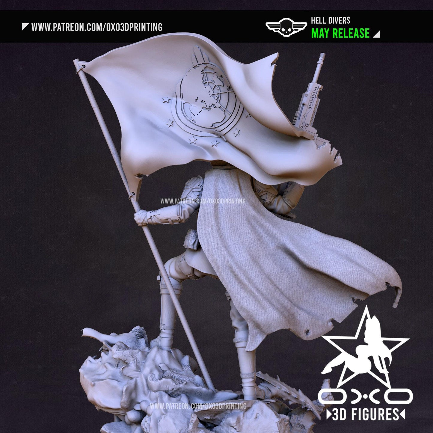 HellDiver 3D Printed Statue: Elite Soldier Collectible for Gaming Enthusiasts
