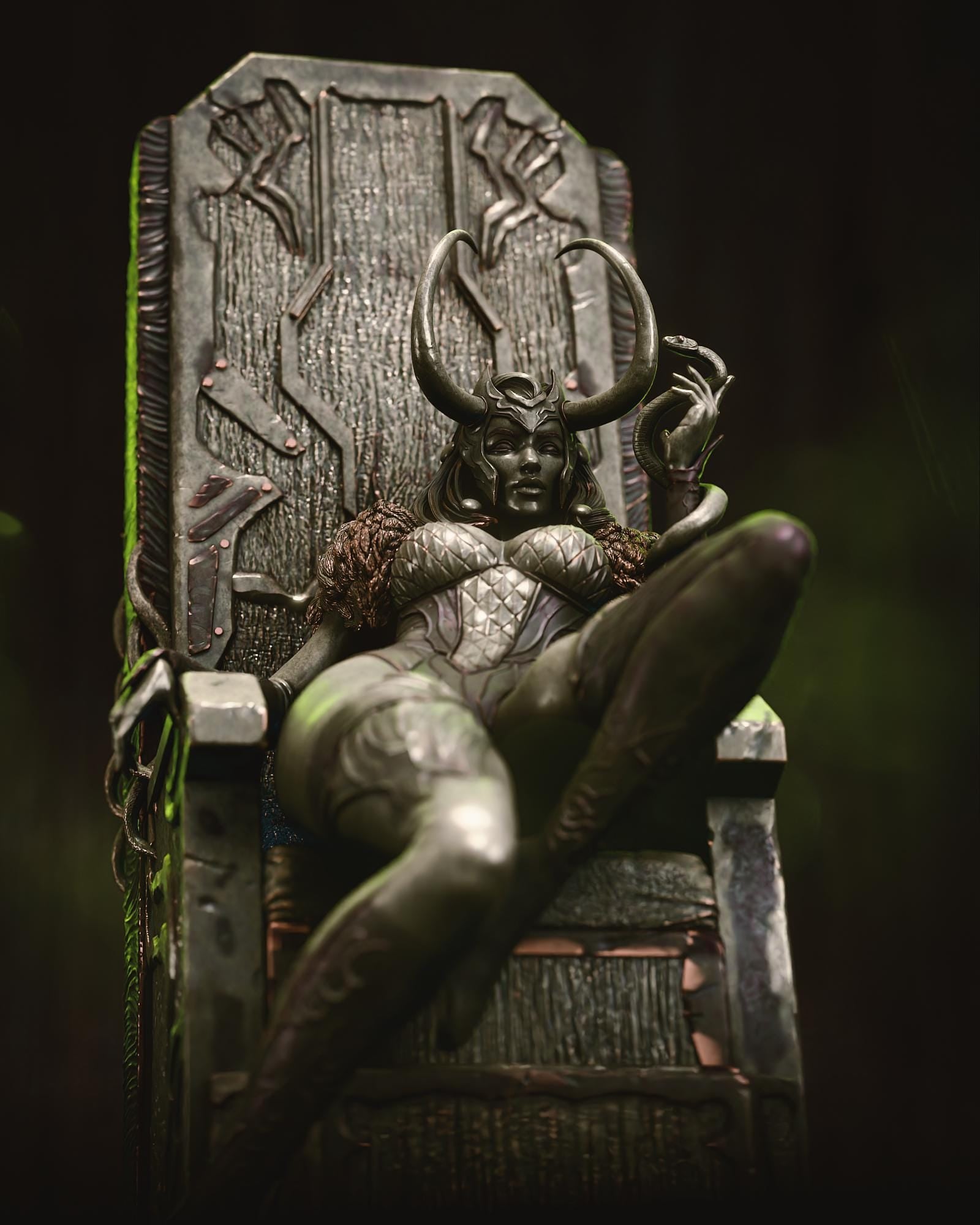 a statue of a woman sitting on top of a chair