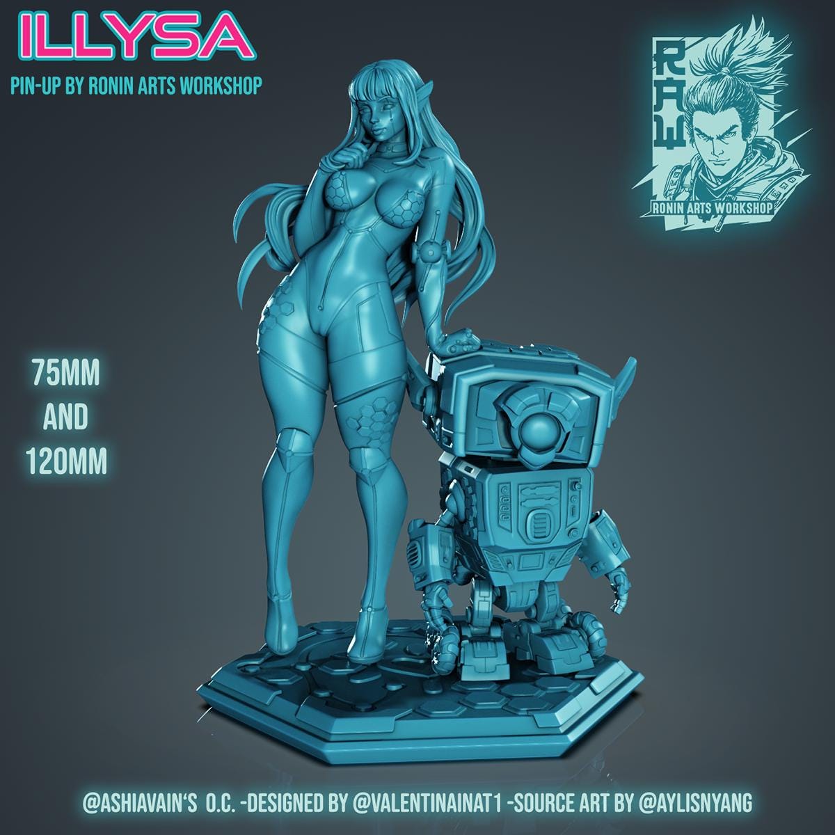 a statue of a woman standing next to a robot