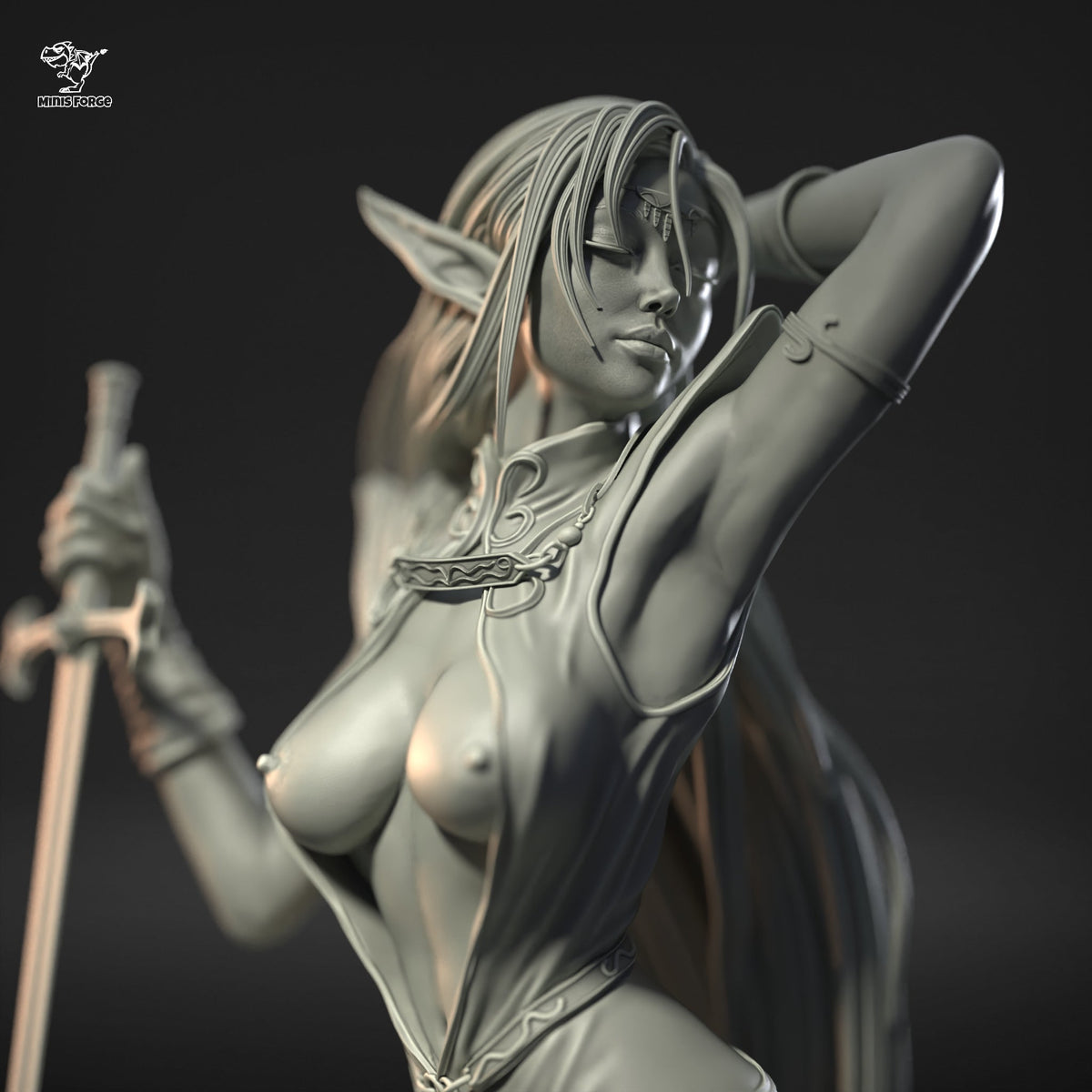 Pirotess NSFW 3D Printed Statue – Mature Dark Elf Warrior Resin Collectible, Made to Order for Adult Collectors & Fans