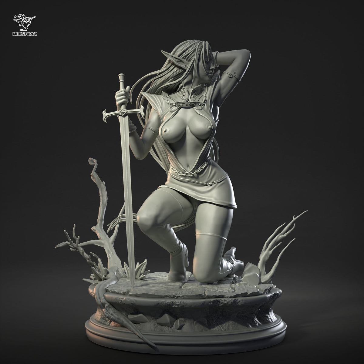 Pirotess NSFW 3D Printed Statue – Mature Dark Elf Warrior Resin Collectible, Made to Order for Adult Collectors & Fans