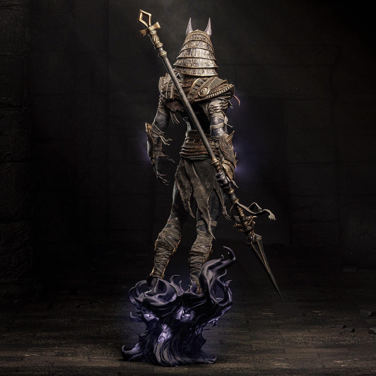 a statue of a knight holding a sword