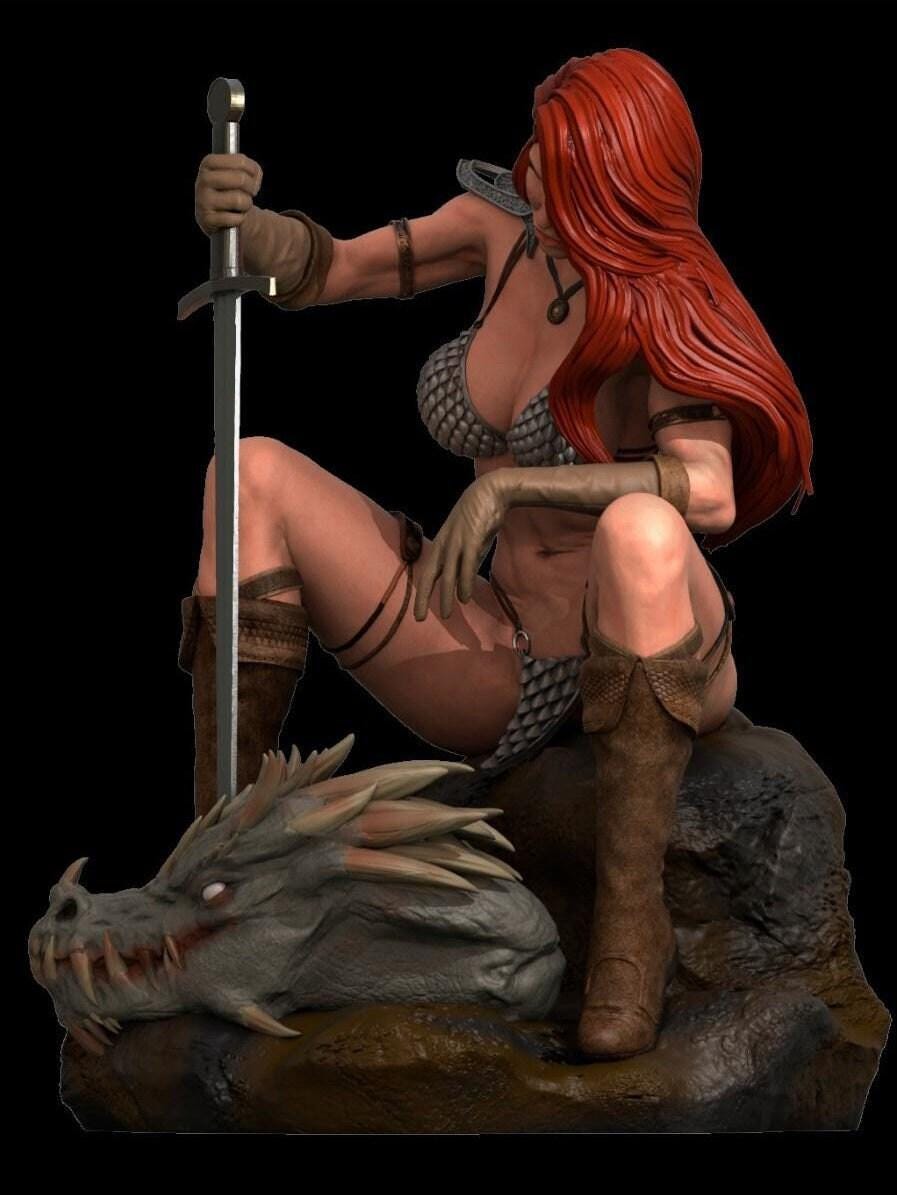 Red Sonya 3D Printed Collectible Statue - Dynamic Fantasy Warrior Figure with NSFW Option