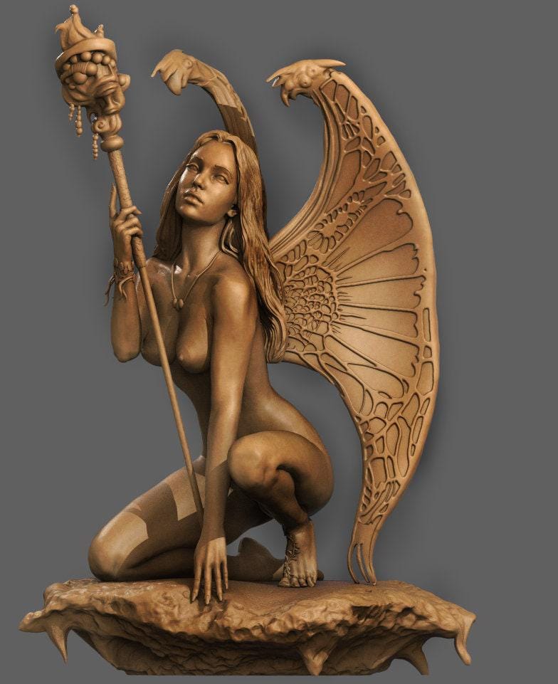 Boris Vallejo Style Butterfly Wings NSFW 3D Printed Statue – Mature Fantasy Resin Collectible, Made to Order for Adults