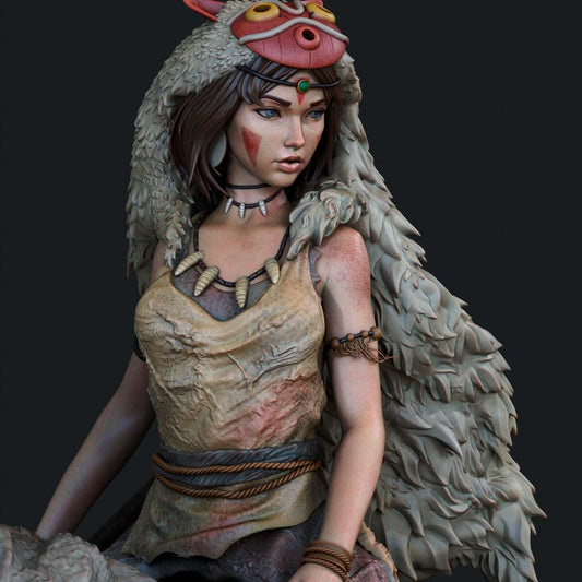 Princess Mononoke & Wolf 3D Printed Collectible Statue: Epic Studio Ghibli Figure of San & Moro