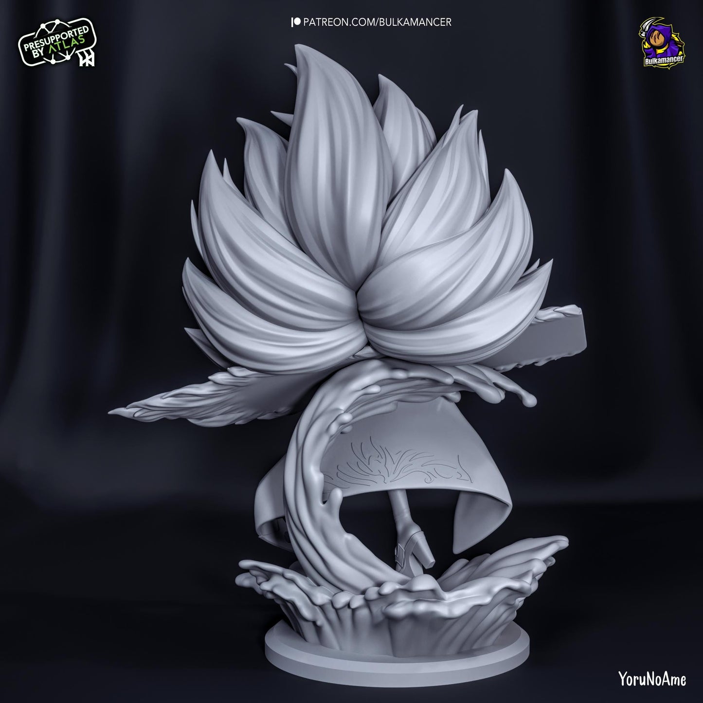 a close up of a statue of a flower on a black background
