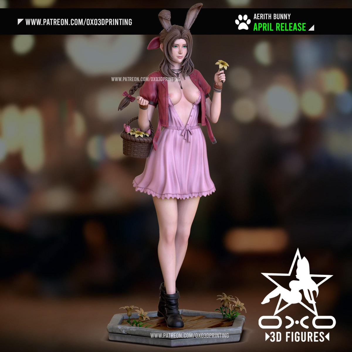 Aerith Bunny NSFW 3D Printed Statue – Mature Final Fantasy Pin-Up Resin Collectible, Made to Order for Adult Collectors