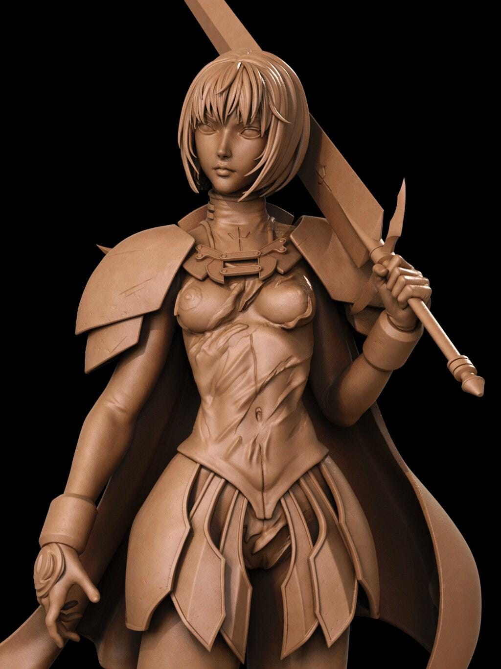 Clare NSFW 3D Printed Statue – Mature Silver-Eyed Warrior Resin Collectible, Made to Order for Adult Collectors & Fans