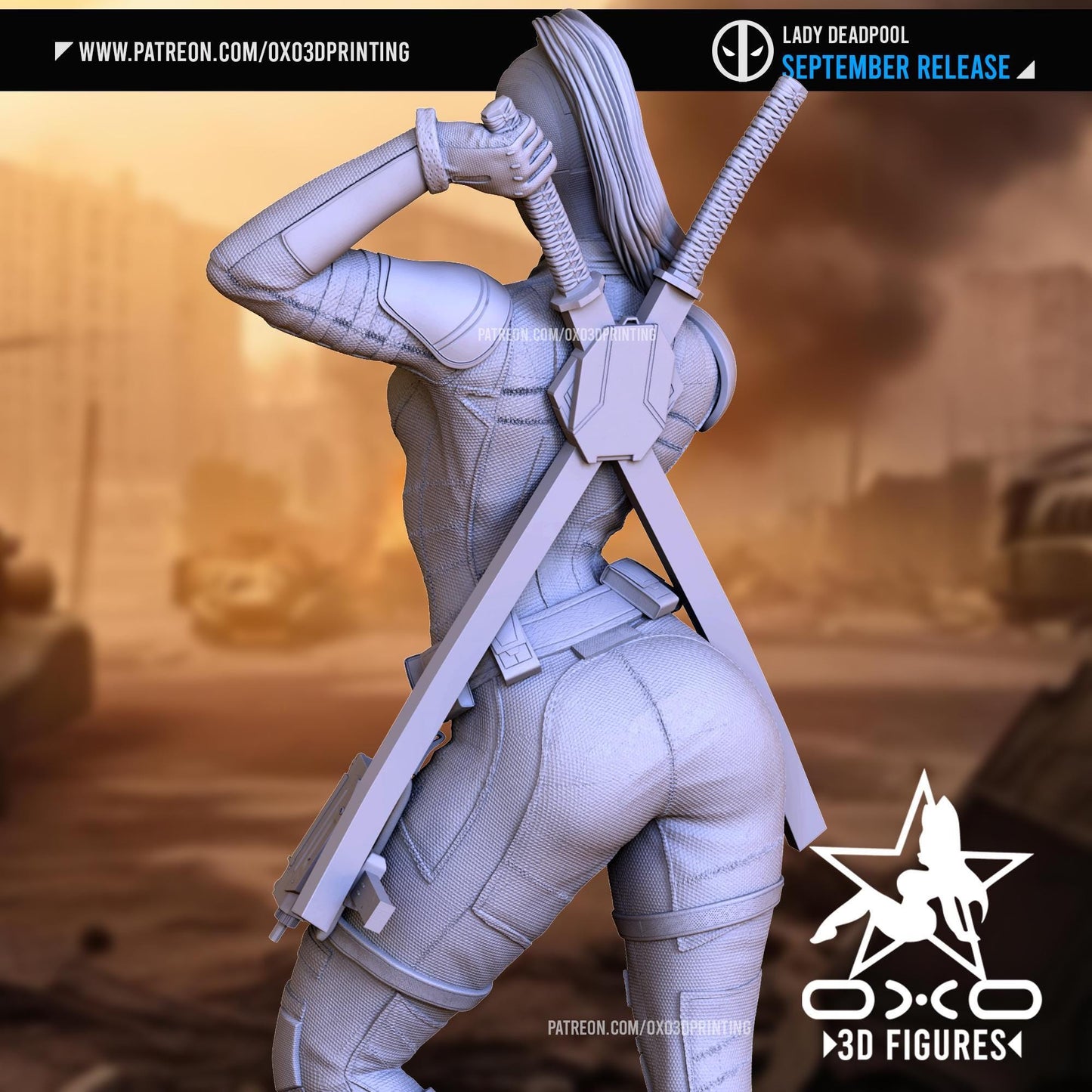 Lady Deadpool 3D Printed Collectible Statue: Merc with a Mouth Figure