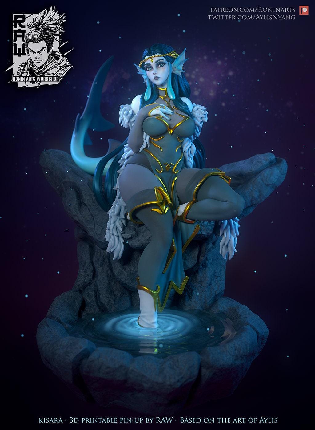 Mermaid Kisara NSFW 3D Printed Statue – Mature Pin-Up Art Resin Collectible, Made to Order for Adult Collectors & Fans