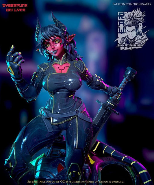 Pinup Cyberpunk Lynn NSFW 3D Printed Statue – Mature Neon Pin-Up Resin Collectible, Made to Order for Adult Collectors
