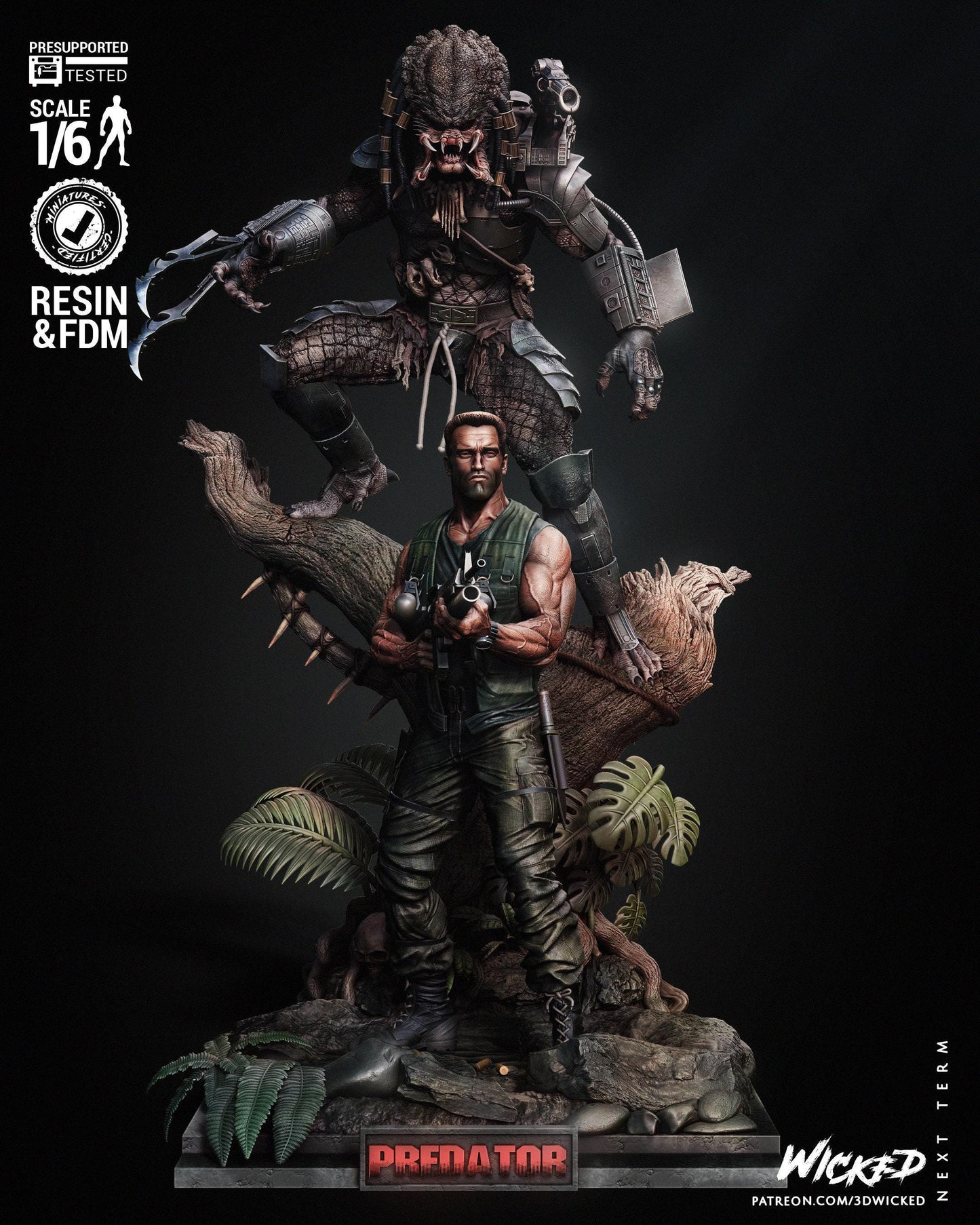 Predator and Dutch Diorama 3D Print Collectible Miniature Statue Figure Gift Idea for Man Woman Painter