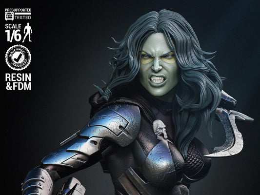 a woman in a costume holding a gun