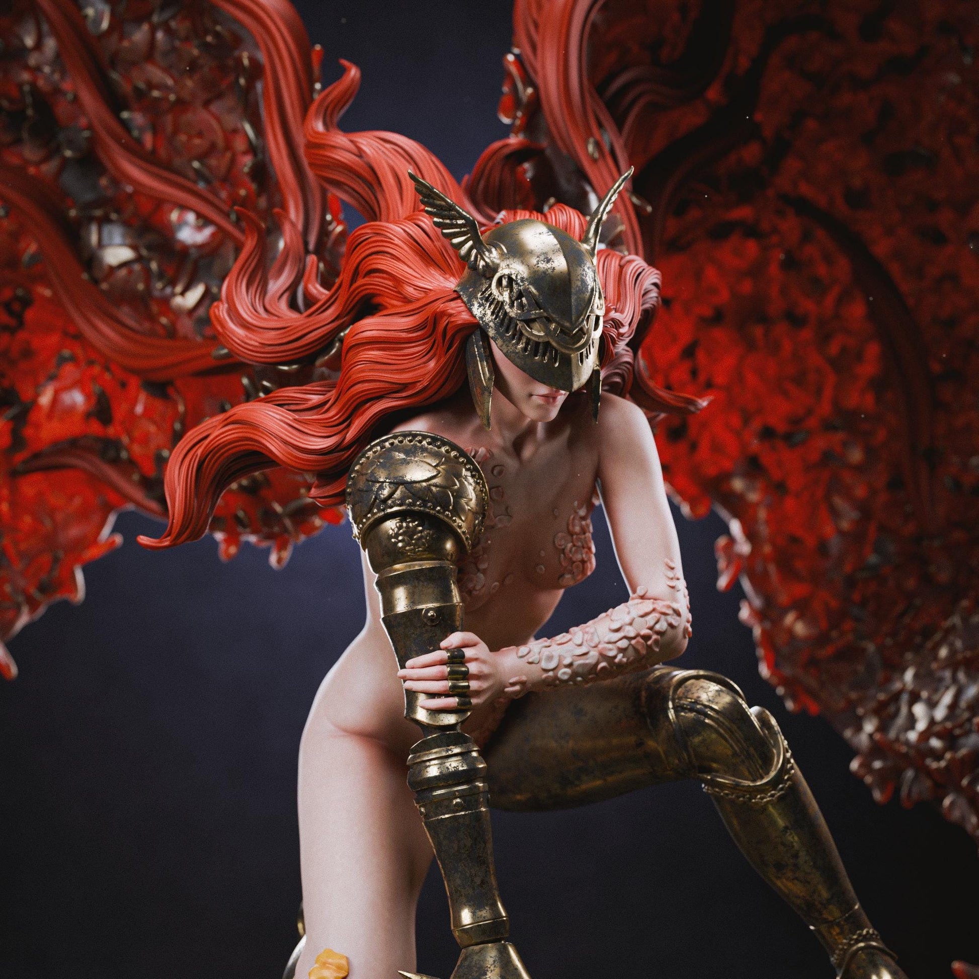 a statue of a woman with red hair