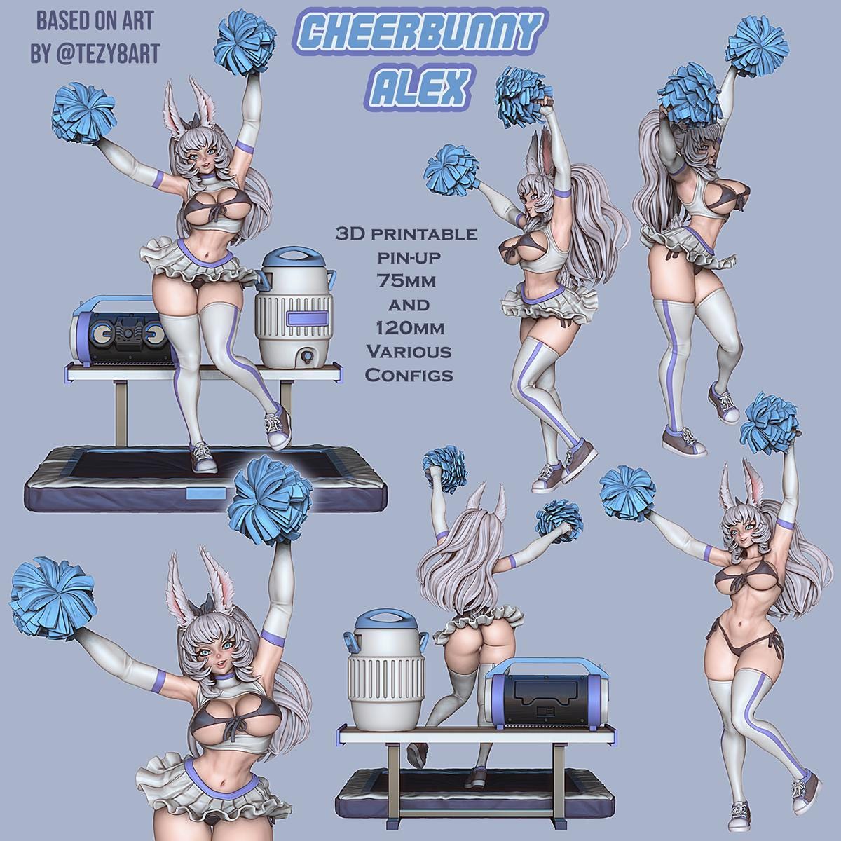 Cheerbunny Alex NSFW 3D Printed Statue – Mature Bunny Cheer Pin-Up Resin Collectible, Made to Order for Adult Collectors