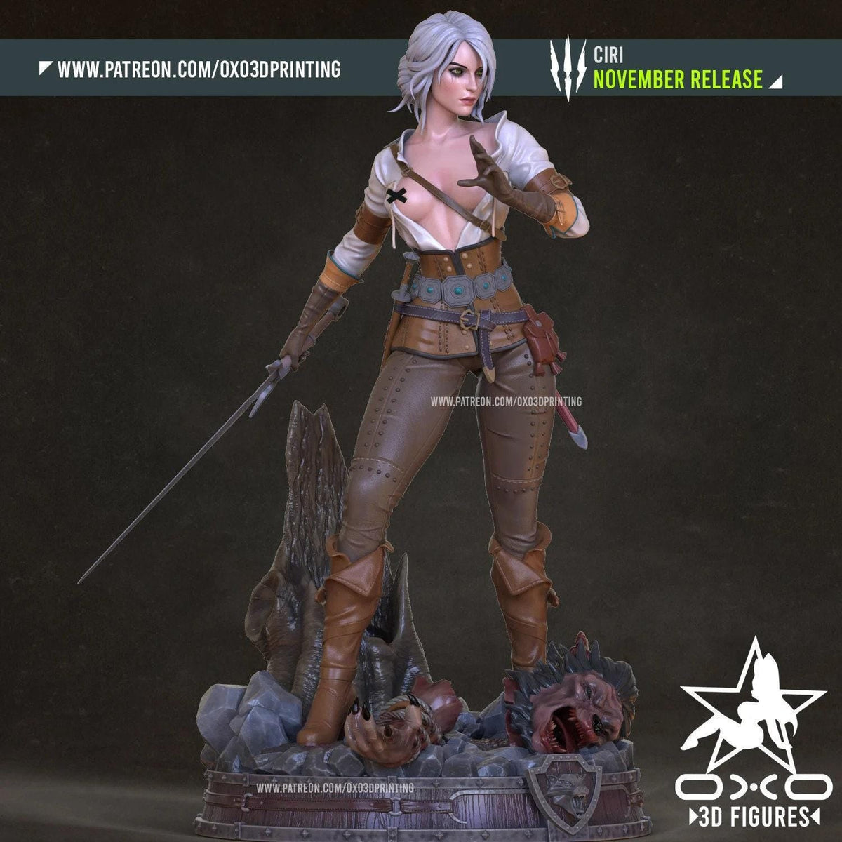 Ciri Witcher NSFW 3D Printed Statue – Mature Ashen-Haired Warrior Resin Collectible, Made to Order for Adult Collectors