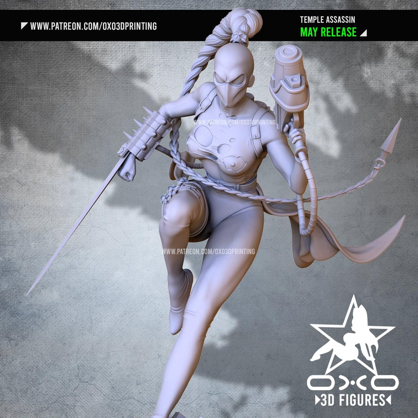 Calli Assassin: Dynamic 3D Printed Statue - NSFW Gaming Collectible