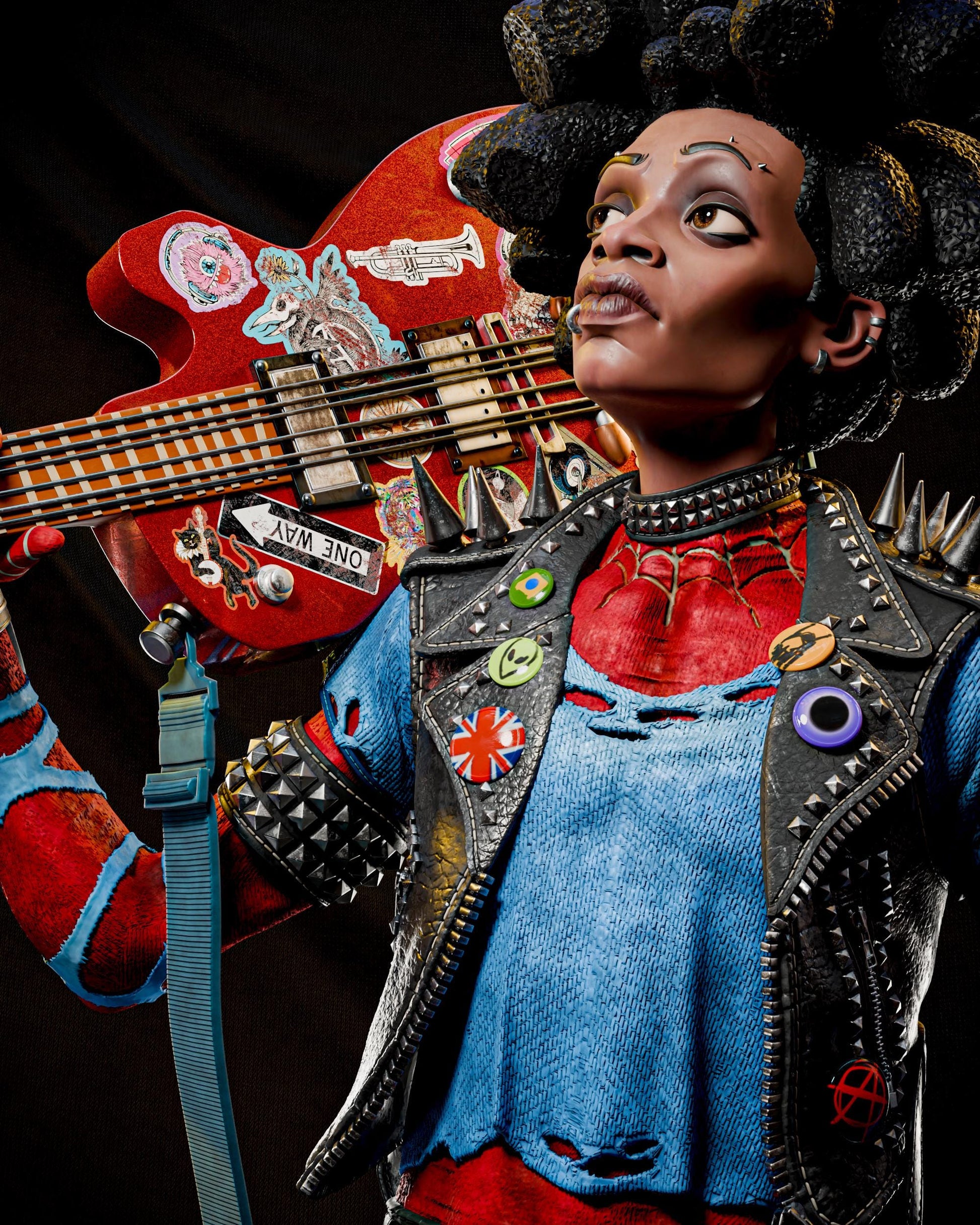 a statue of a woman holding a guitar