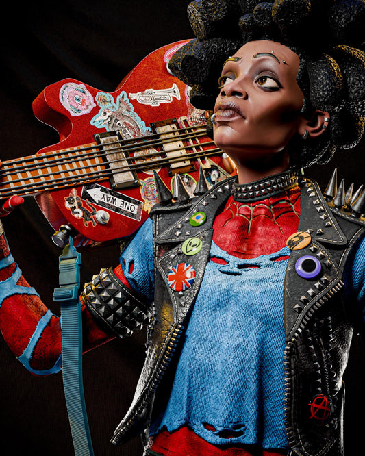 a statue of a woman holding a guitar