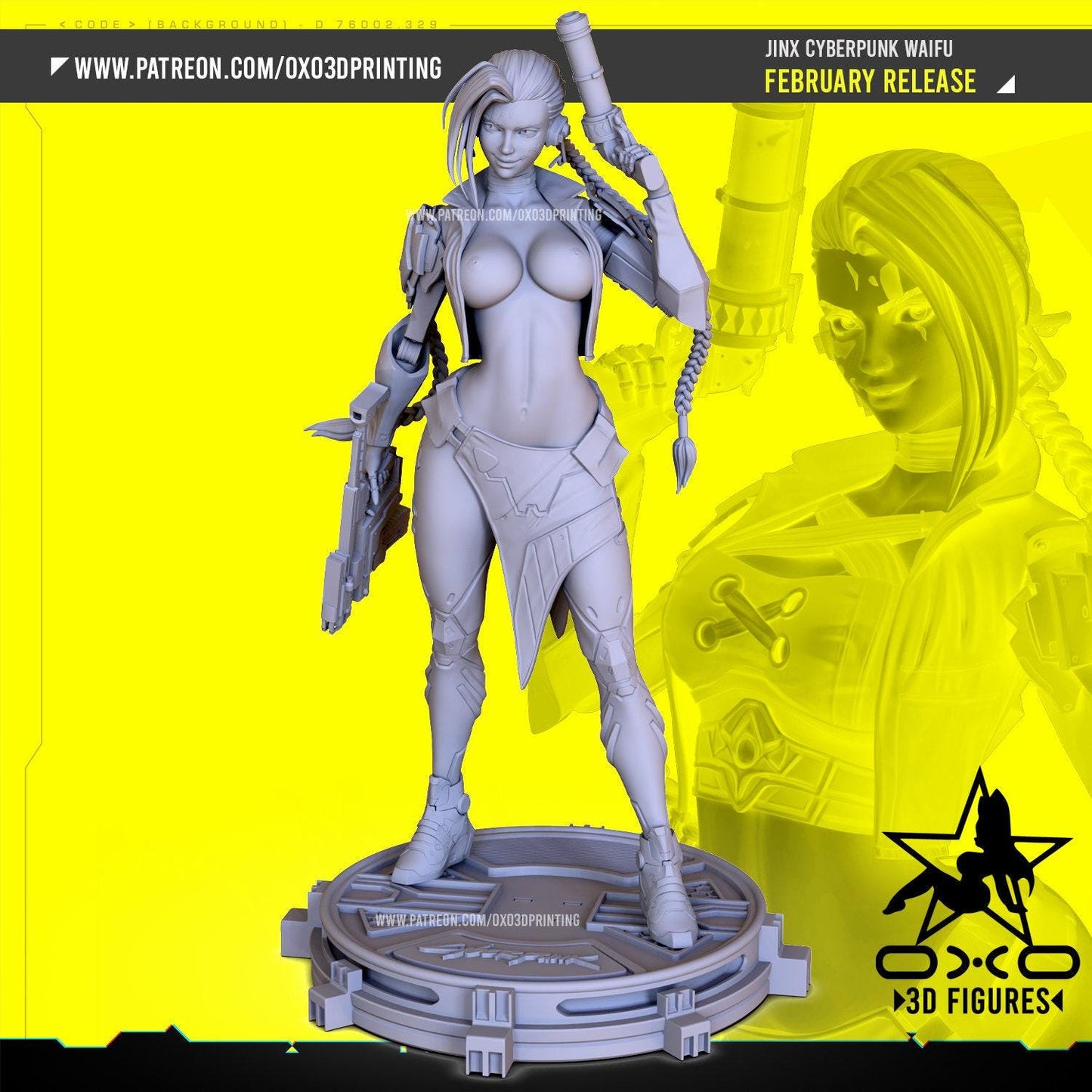 Cyberpunk Jinx 3D Printed Statue: League of Legends Crossover Collectible