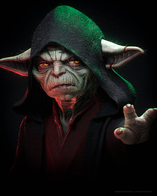 a star wars character with a green hat on