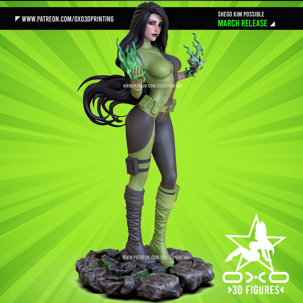 Shego NSFW 3D Printed Statue – Mature Energy Blast Villainess Resin Collectible, Made to Order for Adult Collectors