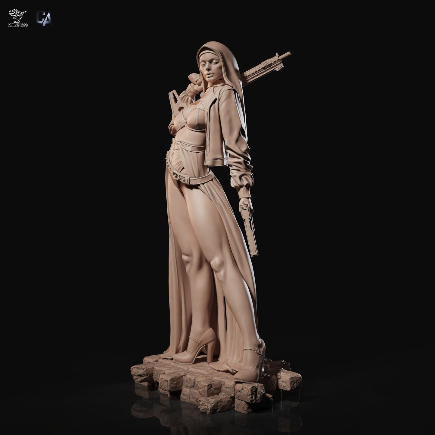 Nun with Gun Fanart Statue: Premium 3D Printed Resin Collectible Figure – Unique & Detailed