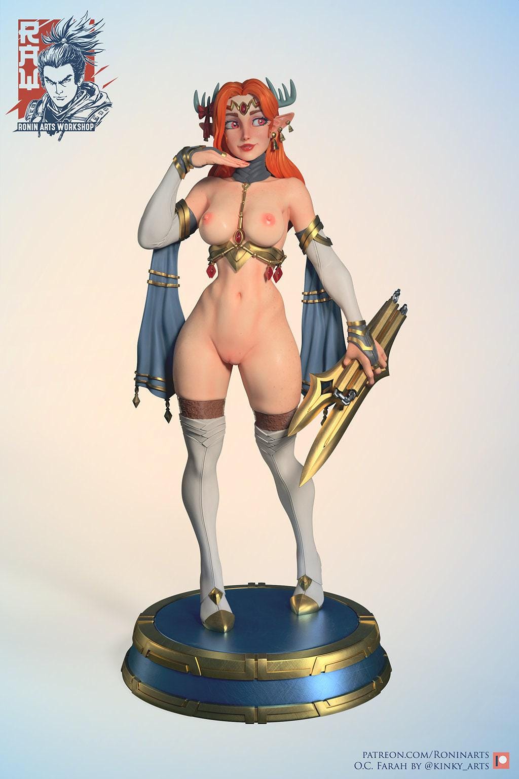 Farah NSFW 3D Printed Statue – Mature Elven Pin-Up Heroine Resin Collectible, Made to Order for Adult Collectors & Fans