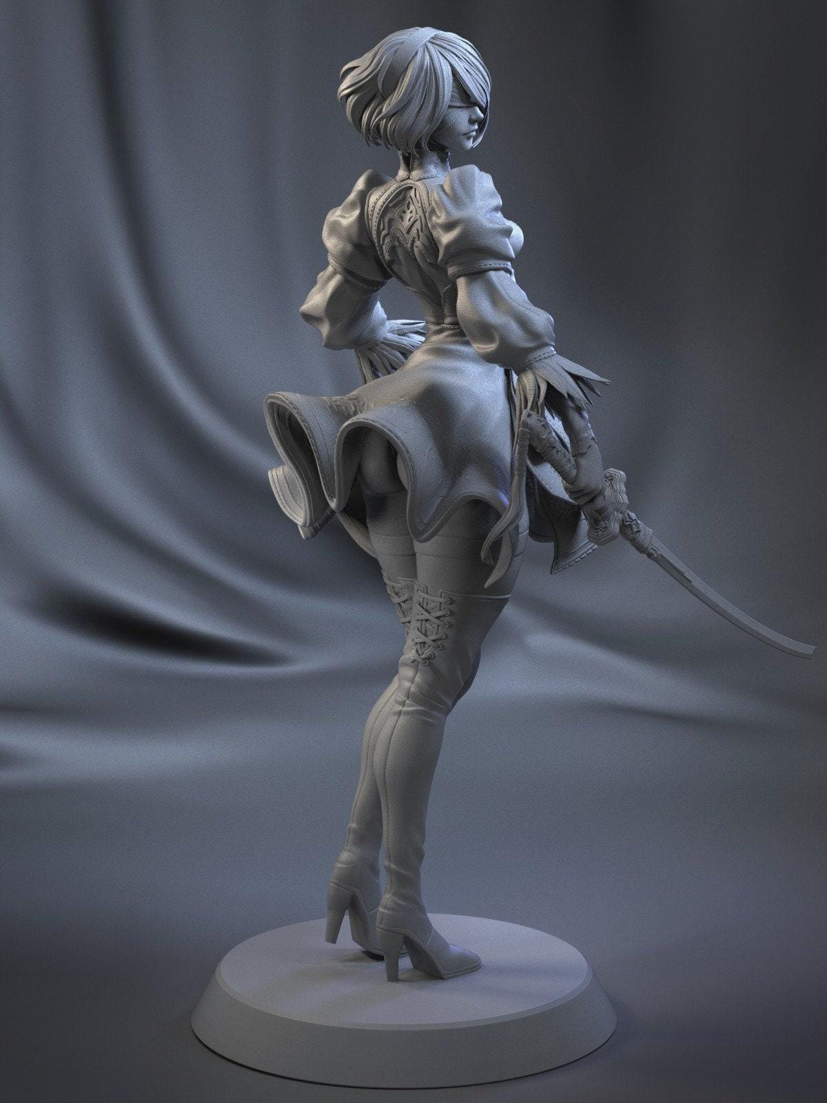 Nier Automata 2B 3D Printed Collectible Mini Statue – Iconic Gaming Figure (NSFW Option)