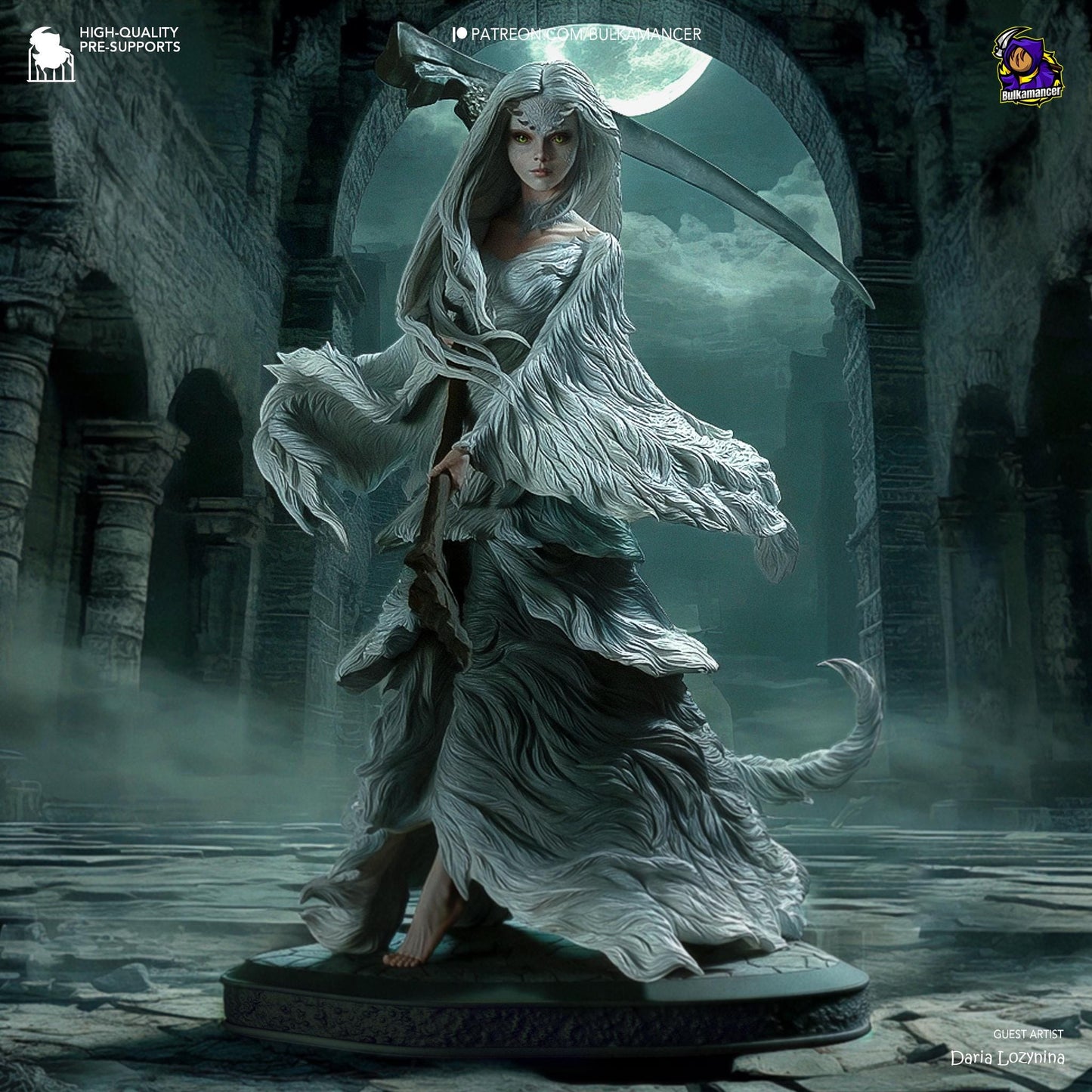 a woman in a white dress holding a sword