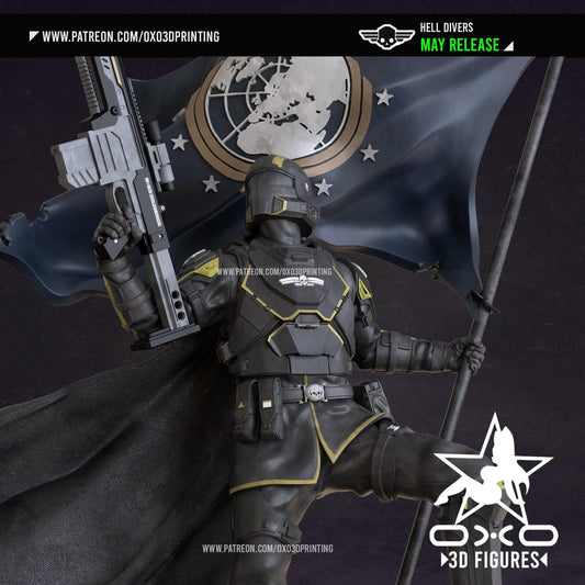 HellDiver 3D Printed Statue: Elite Soldier Collectible for Gaming Enthusiasts