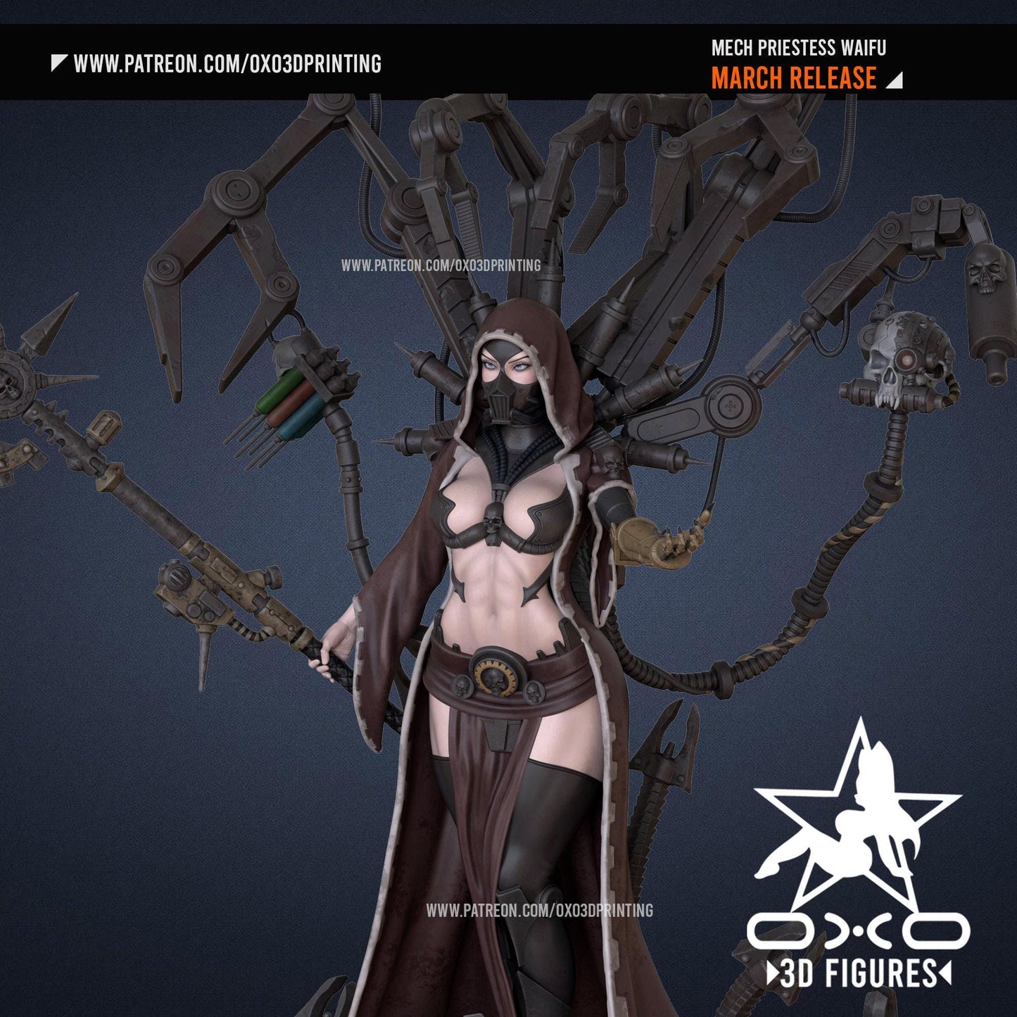 Elite Mech Priestess Waifu 3D Printed Resin Statue: Highly Detailed Collectible Figure for Sci-Fi Fans