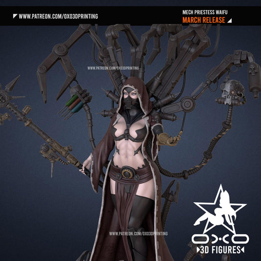 Elite Mech Priestess Waifu 3D Printed Resin Statue: Highly Detailed Collectible Figure for Sci-Fi Fans