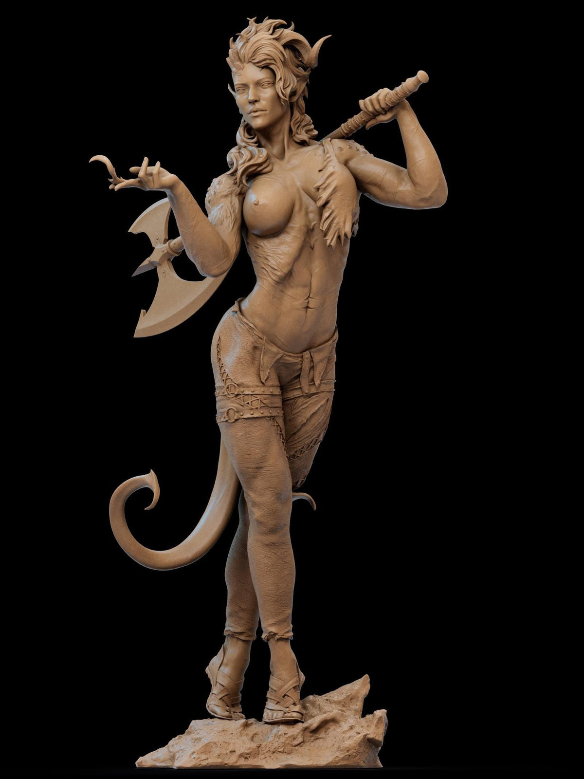 a statue of a woman holding a bat
