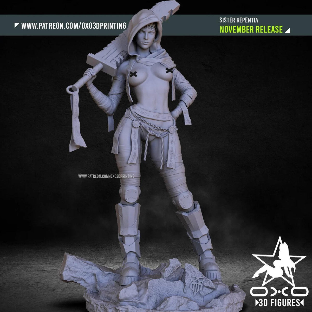 Sister Repentia NSFW 3D Printed Statue – Mature Grimdark Warrior Resin Collectible, Made to Order for Adult Collectors